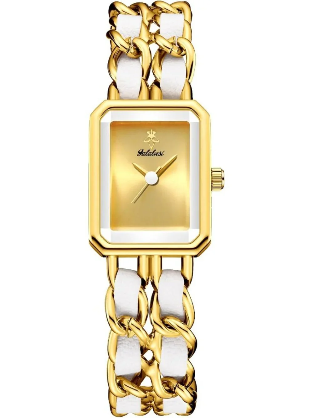 Women's White Gold Square Adjustable Chain Braid Band Quartz Retro Wrist Watch